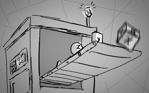 A machine outputs blocks with imprinted symbols.